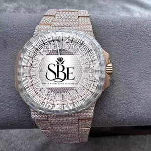 Montre de luxe en moissanite, style hip-hop, cadran rond en alliage, bracelet en acier, montre idéale pour homme - Product Image 1