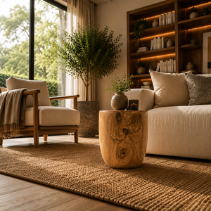 Kala Exotic Solid Suar Wood Side <b>Table</b> Natural Finish Modern Organic Premium Sculptural Design Living Room Home <b>Stool</b> Ottoman - Product Image 3