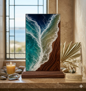 Ocean Wave Resin Urn Wood and Epoxy <b>Memorial</b> <b>Box</b> Cremation Keepsake Container Decorative Ashes Holder - Product Image 4