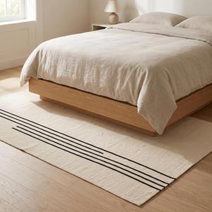 Tapis d'intérieur et commercial moderne, minimaliste, en laine unie, antidérapant, fait main, à tissage plat géométrique linéaire - Product Image 3