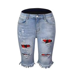 Shorts en jean déchiré en coton premium, coupe courte, très extensibles, respirants, style décontracté, tendance été - Product Image 2