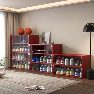 Moderno Armadio Portascarpe in Vetro Rosso con Luce LED RGB, Mobile Singolo per Casa, Scaffale per Sneakers - Product Image 2