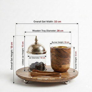 Wooden <b>Bakhoor</b> Burner Set With Glass Jar Gold Metal Lid & Ball Footed Serving Tray Arabic Incense <b>Oud</b> Holder Home Decoration - Product Image 3