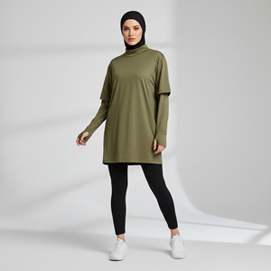 Muslim Women's <b>Modest</b> Casual Activewear <b>Set</b> Jogging Running Lightweight Knitting Solid Polyester Tracksuits Quick Dry Embroidery - Product Image 1