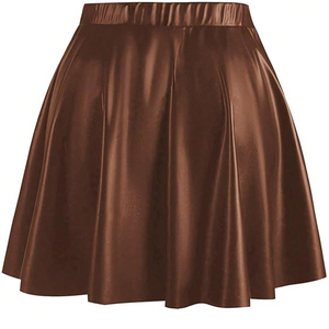 Jupe mini trapèze en satin pour femme, couleur unie, plissée, taille haute, tissu brillant, toutes saisons - Product Image 2