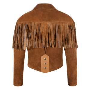 Custom Women's Western Fringe Tan <b>Suede</b> Leather <b>Jacket</b> Genuine Cow <b>Suede</b> Cropped Cowgirl <b>Jacket</b> Vintage Tassel Biker Coat - Product Image 2