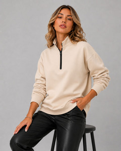 Sweat-shirts oversize pour femmes, épaules tombantes, manches longues, fermeture éclair 1/4, pull pour femmes, sweat-shirts d'hiver pour femmes - Product Image 3