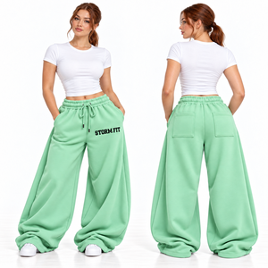 Pantalones Cargo de Forro Polar Personalizados para Mujer, Color Azul Cielo, Resistentes al Viento, Transpirables, de Pierna Ancha, Cintura Media, con Cordón Elástico, Corte Regular - Product Image 6