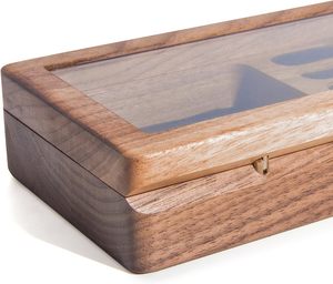 Caja de Anillos de Madera de Nogal Sólido de Lujo con Ventana de Vidrio - Estuche para Anillos, Bandeja para Joyas, Organizador de Joyas para Anillos - Product Image 2