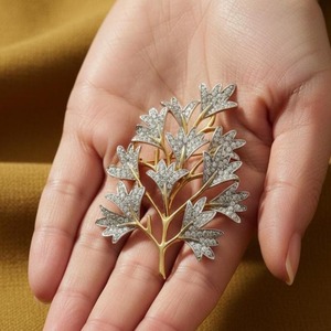 Broche de rama de hoja plateada chapado en oro de 14 quilates, estilo vintage, broche de ramo, joyería brillante para boda, broche único para mujeres y hombres - Product Image 3