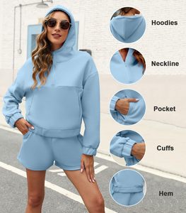 Conjunto de Sudadera con Capucha y Pantalones Cortos para Mujer, Ligero, Corte Regular, 100% Algodón, Transpirable, de Secado Rápido, Ropa Casual para Adultos, Verano - Product Image 2