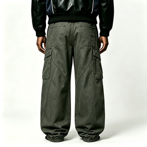 Pantalones Cargo de Pierna Ancha para Hombre, Color Verde Oscuro, Corte Holgado, Cintura Media, Estilo Utilitario, Mezclilla de Algodón, Ropa de Otoño - Product Image 6