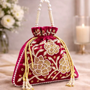 Bolsa de mano tipo Potli con cordón, bordada y con cuentas, personalizada, para fiestas nocturnas, bodas, para guardar joyas y cosméticos. - Product Image 1