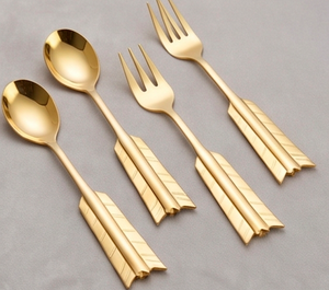 Gold Arrow Design Flatware <b>Set</b> <b>Mirror</b> Polished Metal Cutlery For Wedding Dinner Tableware Dishwasher Safe - Product Image 1