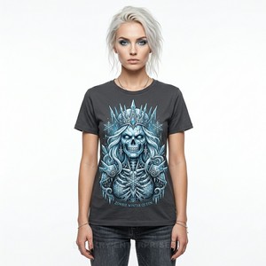 Fabricant de T-shirts personnalisés pour femmes en tissu épais, T-shirt graphique Winter Fantasy, imprimé crâne bleu, streetwear, fournisseur de vêtements en gros - Product Image 1