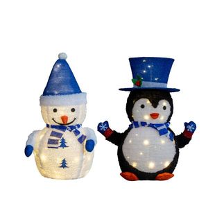 Set di 2 Decorazioni Natalizie Luminose a Forma di Pinguino e Pupazzo di Neve, 100 LED Bianco Caldo Pre-illuminati, Statuette e Giocattoli Festivi - Product Image 2