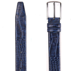 Ceinture décontractée pour homme en cuir véritable bleu SALVA LEATHER avec boucle à ardillon rectangulaire argentée, durable, 3,5 cm x 110 cm - Product Image 4