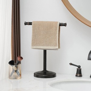 Toallero de Pared Rústico de Madera con Barra Metálica, Soporte de Almacenamiento para Baño - Product Image 4