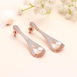 <b>Top</b> Trendy Product Round CZ Earrings 22K <b>Rose</b> Gold Plated Brass Wedding Earrings Cubic Zirconia Jewelry for Women - Product Image 1