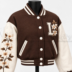 Veste de baseball courte pour femme, veste Letterman personnalisée, veste bomber brodée de fleurs, fabricant, vente en gros - Product Image 6