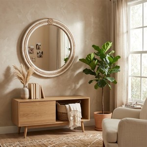 Espejo de Pared Redondo Rústico Decorativo con Cuerda de Cáñamo, Espejo Colgante Estilo Granja para Decoración del Hogar, Entrada, Baño, Dormitorio, Hecho en Vietnam - Product Image 5