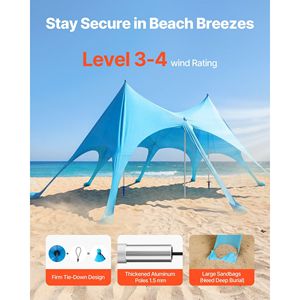 Tenda da Spiaggia UPF50+ con Protezione Solare, Altezza 2,8 m, Montaggio Facile, 6x4 m, con Sacchi di Sabbia e Pali per Stabilità - Product Image 4