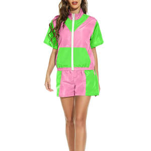 Casual 2 Piece Set 100% Nylon Short Crop Zipper <b>Jacket</b> Custom Windbreaker Shorts Breathable - Product Image 5