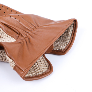 Gants en cuir avec design tricoté respirant, antidérapants, en cuir pleine fleur marron, poignets froncés, usage général - Product Image 5