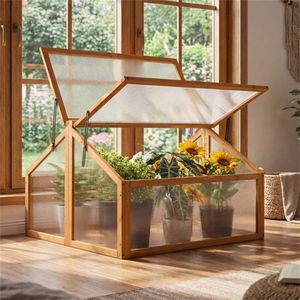 Serra Portatile con Doppia Ventilazione Regolabile sul Tetto, in Legno di Abete, per Coltivazione Annuale Domestica, con Policarbonato - Product Image 5