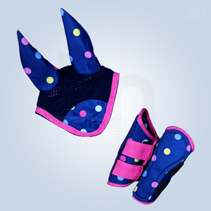 Ensemble de dressage premium en tissu à pois imprimé pour selle de cheval avec voile anti-mouches et protège-tibias, couleur personnalisable, équipement équestre - Product Image 3