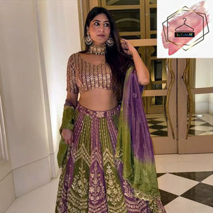 Lehenga de Diseño para Fiestas con Trabajo de Lentejuelas, Georgette Sintético con Bordado de Hilo y Lentejuelas, Lehenga y Choli con Dupatta - Product Image 1