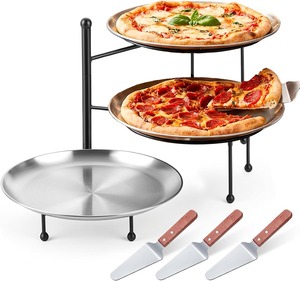 Stainless Steel Pizza Stand <b>3</b> Tier Round Shape with Metal Tray For Restaurant Cafe Hotel Tableware Usage - Product Image 2