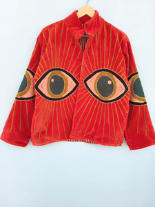 Chaqueta Bomber Reversible Vintage de Terciopelo con Bordado Indio Suzani Ojo Turco para Mujer, con Botones de Algodón y Rayas Florales, para Otoño e Invierno - Product Image 1