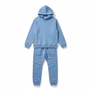 Sweat-shirt à capuche et pantalon de survêtement en molleton bleu doux en coton personnalisé unisexe pour homme, style streetwear - Product Image 6