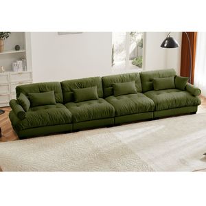 Divano Componibile in Velluto Super Confortevole e Oversize con Pouf Mobile, Braccioli Imbottiti e Tasche Profonde per Soggiorno - Product Image 3
