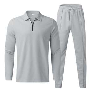 Men Solid Color Half-Zip <b>Long</b> <b>Sleeve</b> <b>Top</b> With Drawstring Pants Tracksuit Set Breathable Casual Autumn Wear - Product Image 2
