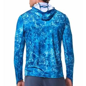 Men's Long Sleeve Blue Tie-Dye Waterproof Quick Dry UPF 50 Pullover Fishing Shirt 100% Polyester Outdoor Top - Product Image 5