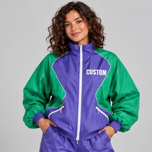 <b>Women</b> <b>Windbreaker</b> Jacket Purple Green Contrast Panel Zip Track Top Custom made Custom Print Casual wear Unique Design for <b>Women</b> - Product Image 1