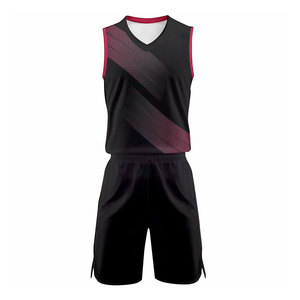 Custom Sublimated Basketball Jersey Set <b>Men</b> <b>Black</b> Red V-Neck Sleeveless Moisture Wicking Athletic Wear All Seasons - Product Image 2