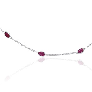 Wholesale 925 Sterling Silver Natural Oval Ruby Bezel Set Station Chain Necklace Memoria Jewels - Product Image 2