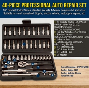 46pc Automotive Tool <b>Socket</b> Set, Premium Chrome Vanadium Steel Mechanic Kit with Quick-Release <b>Ratchet</b>, Heavy Duty Storage Case, - Product Image 2