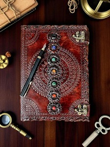 Handmade Leather Journal: Embossed Seven Chakra Stone <b>Book</b> of Shadows - Product Image 1