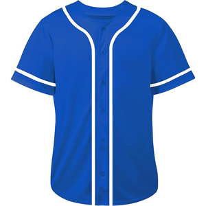 Maillot de baseball bleu personnalisé unisexe à manches courtes avec boutons sur le devant, en polyester anti-humidité, vêtements de sport pour adultes - Product Image 1