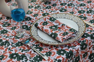 Custom Boho Retro Blue & White Floral <b>Tablecloth</b> Hand Block Print Farmhouse Style for Easter Brunch & Weddings Table Cloth Gift - Product Image 4