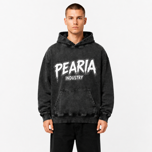 เสื้อฮู้ดดี้โอเวอร์ไซส์ทรงหลวมสไตล์วินเทจ Y2K สำหรับผู้ชาย มีกระเป๋าหน้า  ลายฟอกสี  พร้อมปักโลโก้ตามสั่ง - Product Image 1