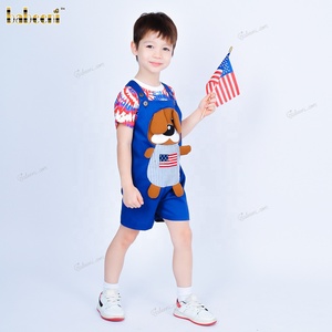 Conjunto de Pantalones Cortos sin Mangas para Bebés, con Bordado Patriótico de Cachorro, Cierre de Botones, Retardante de Llama, para el 4 de Julio, ODM OEM 100% - Product Image 3