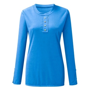 Women's Cotton Ribbed Henley T Shirt Long Sleeve Button Front Knitted Tee Casual Regular Fit Breathable Custom Logo - Product Image 2