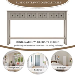 Consolle rustica da ingresso da 60 pollici con cassetti di diverse dimensioni e ripiano inferiore per lo stoccaggio - Product Image 4