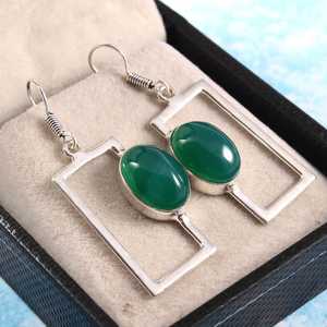 Pendientes de Plata de Ley 925 con Ónix Verde, Hechos a Mano, Minimalistas, Colgantes, con Piedras Preciosas Naturales, Regalo de Joyería - Product Image 4