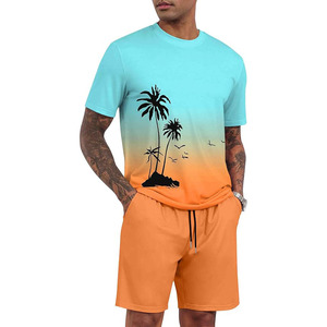 Men's 2 Piece Short Sleeve Tracksuit Tropical Graphic T Shirt Hawaiian Tee Solid Shorts <b>Set</b> Summer Casual Outfits - Product Image 1